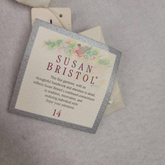 90s Vintage Susan Bristol Blouse Size 14 White w/Red Removable Bow Deadstock New - Picture 7 of 14